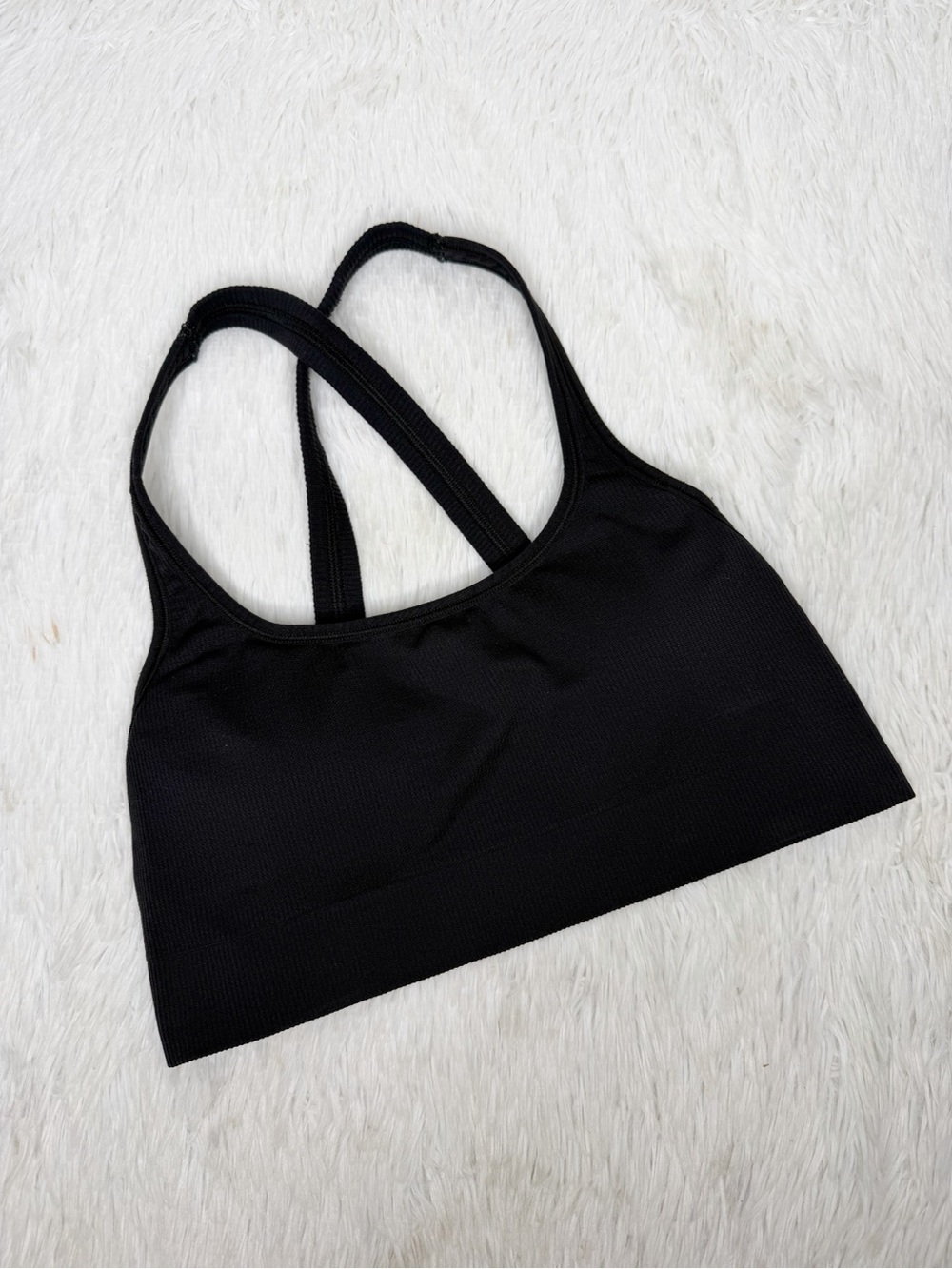 ATHLETA / black Aurora A-C ribbed racerback padded sports bra / M